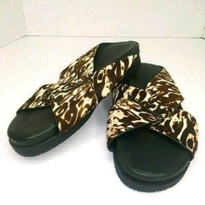 Gentle Souls Black Rock Calf Hair Slide Sandals